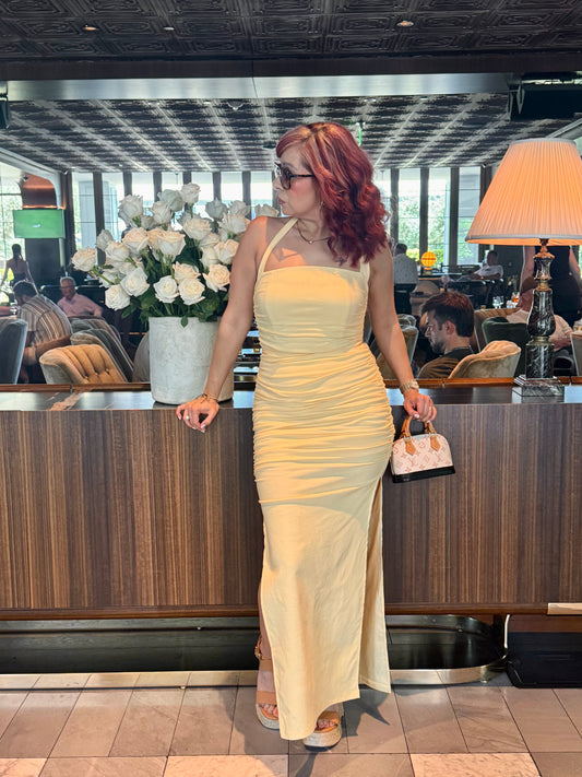 Lemon Drop Maxi Halter Dress