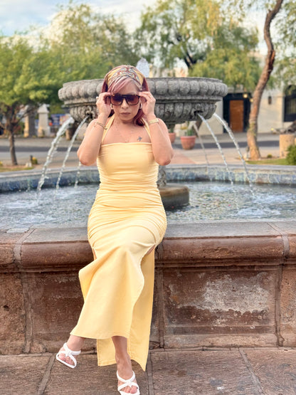 Lemon Drop Maxi Halter Dress