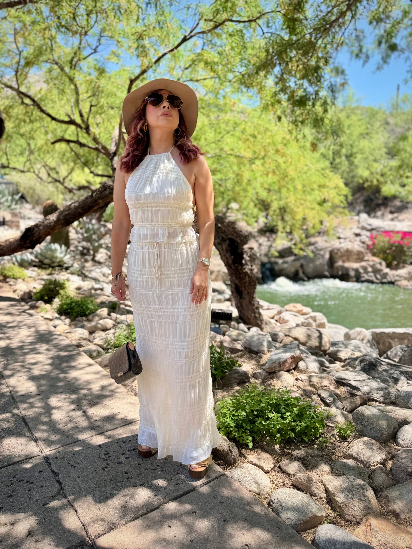 “Pretty Aura” Chiffon Ruched Halter Top & Skirt Set