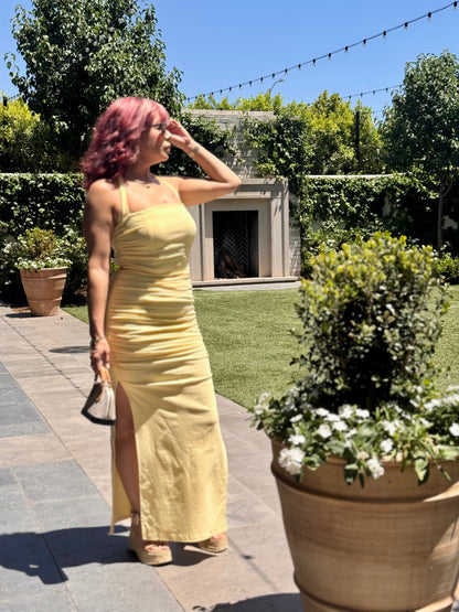 Lemon Drop Maxi Halter Dress