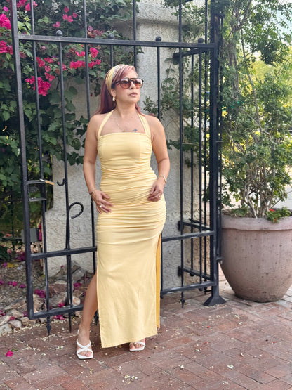 Lemon Drop Maxi Halter Dress