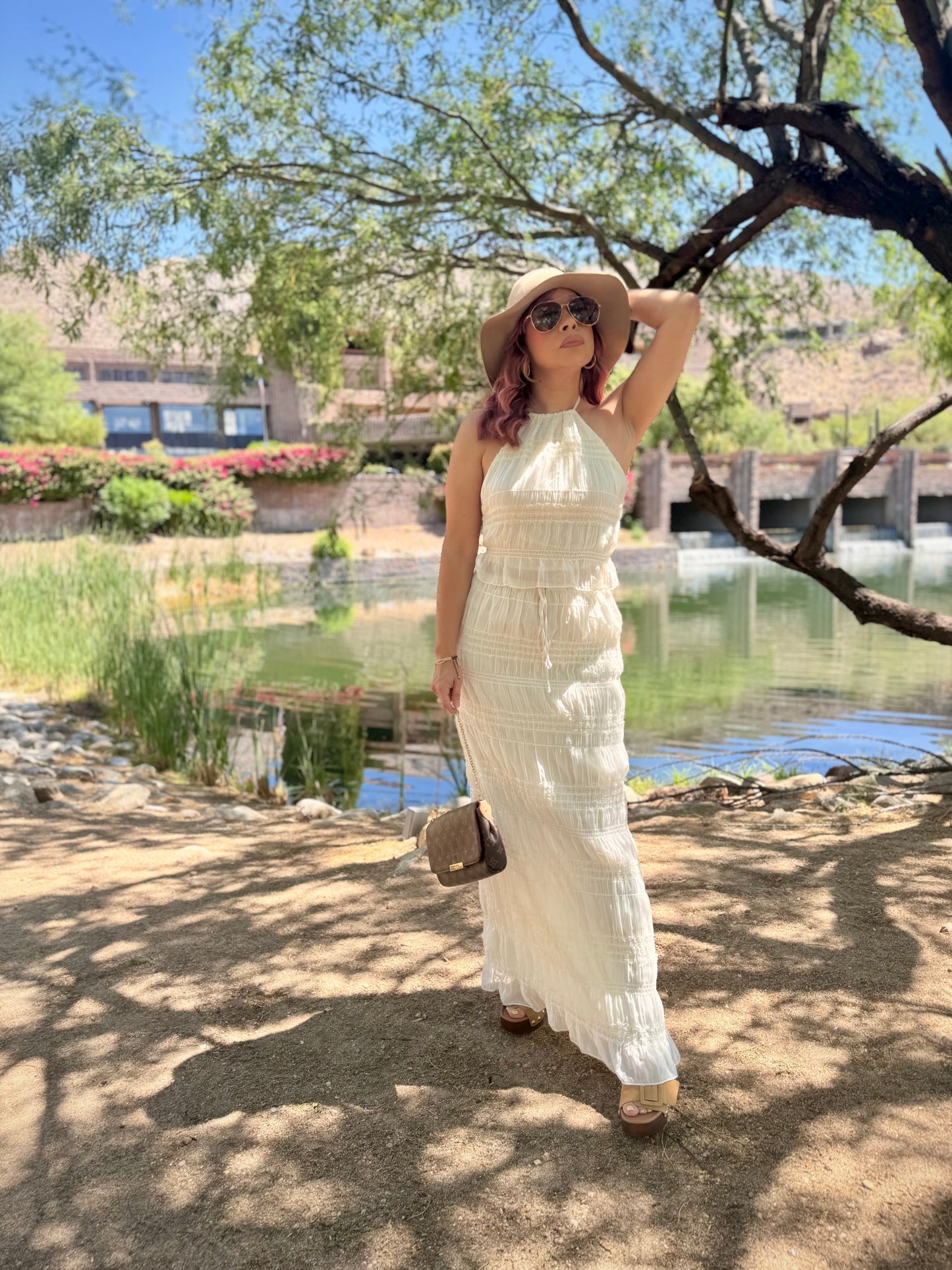 “Pretty Aura” Chiffon Ruched Halter Top & Skirt Set