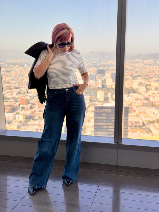City Girl Stripped Mock Top