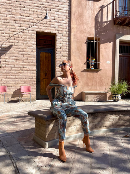 Belleza Marble Print Corset 2-Piece Set