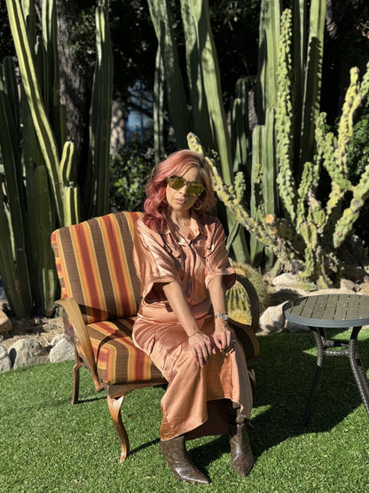 Rose Glow Top & Midi Skirt 2-Piece Satin Set