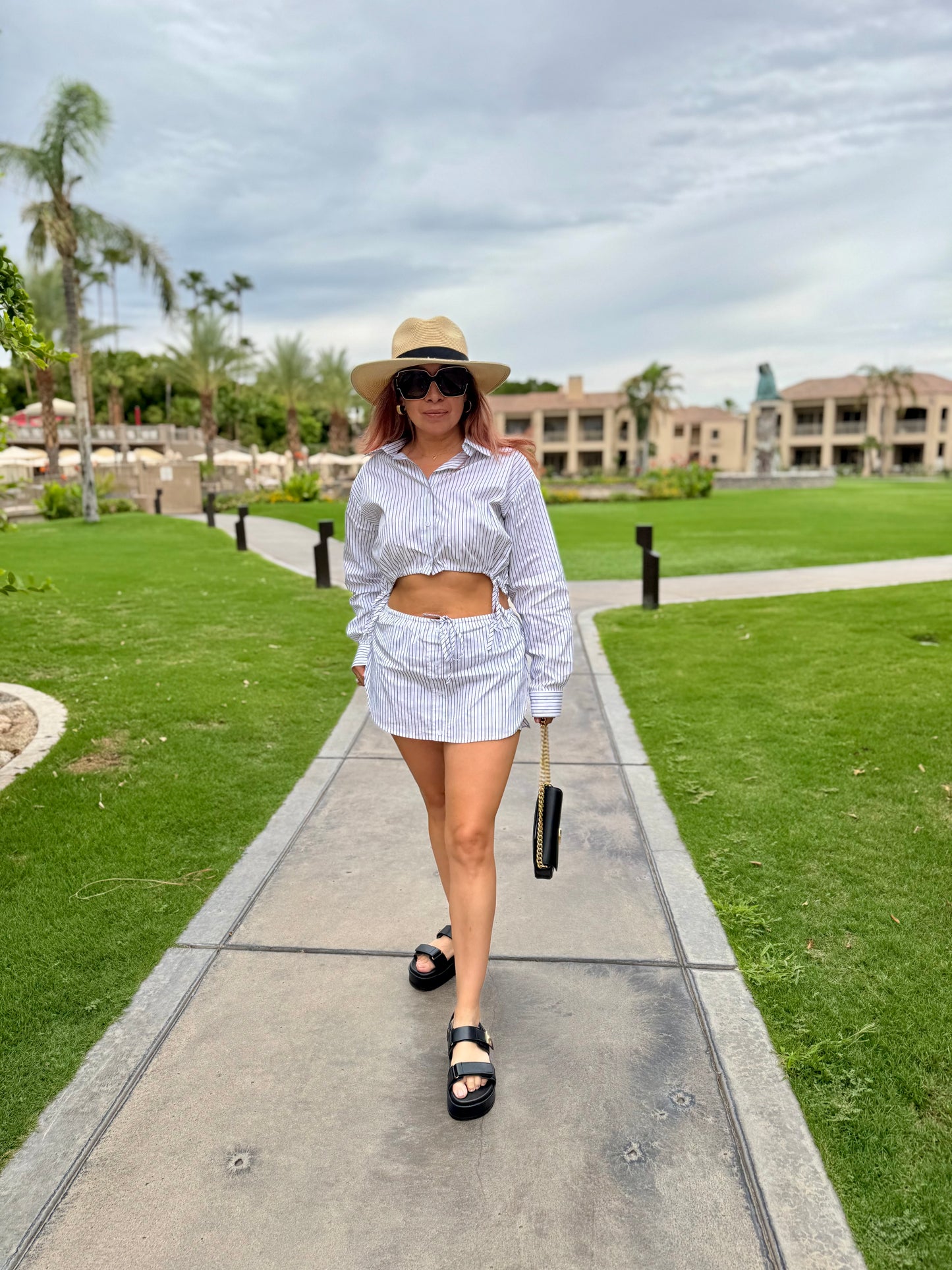 Not Your Basic Stripped Crop Top & Skort Set