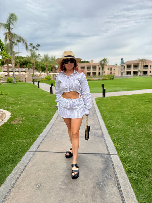 Not Your Basic Stripped Crop Top & Skort Set