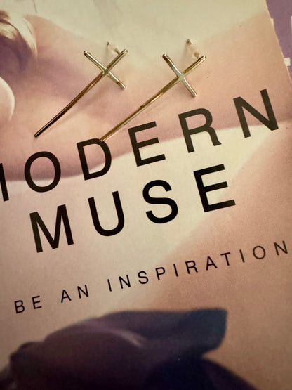 “Don’t Cross Me” Gold Cross Earrings