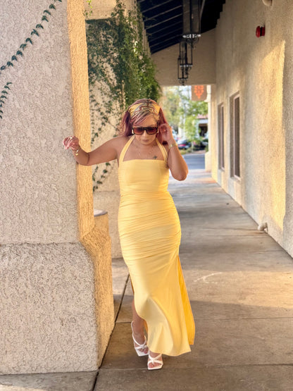 Lemon Drop Maxi Halter Dress