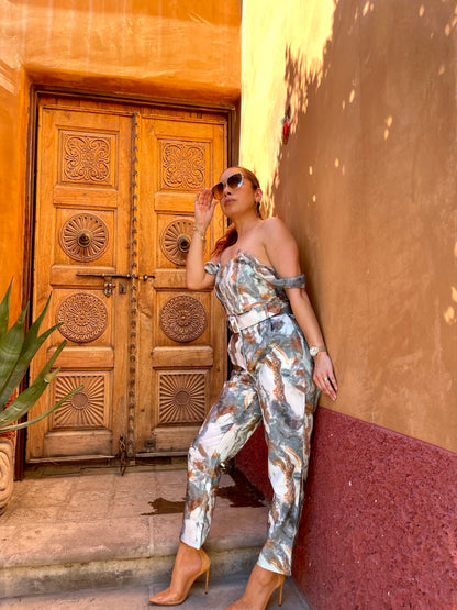 Belleza Marble Print Corset 2-Piece Set