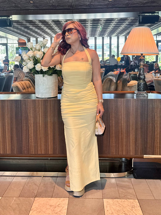 Lemon Drop Maxi Halter Dress