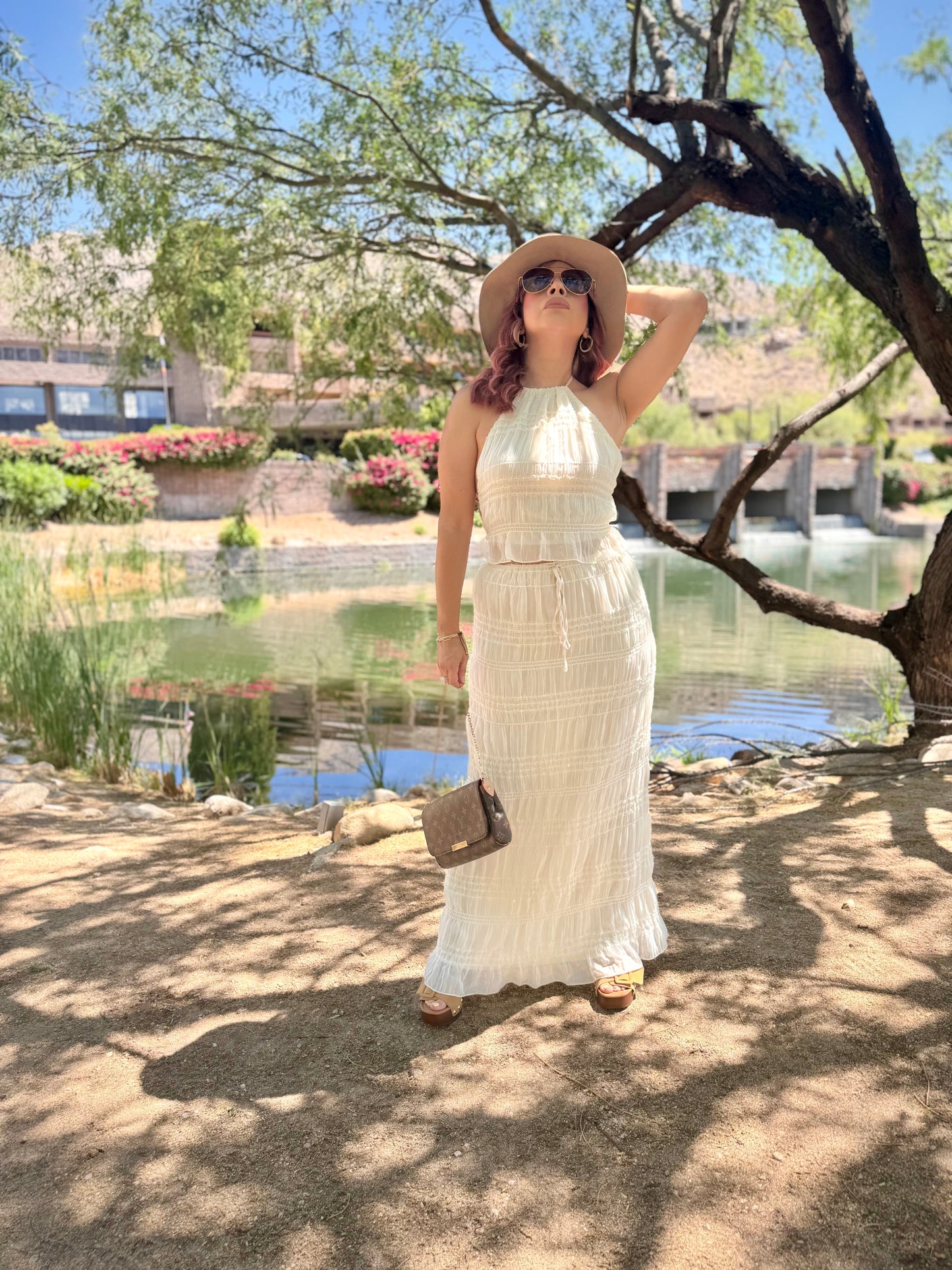 “Pretty Aura” Chiffon Ruched Halter Top & Skirt Set