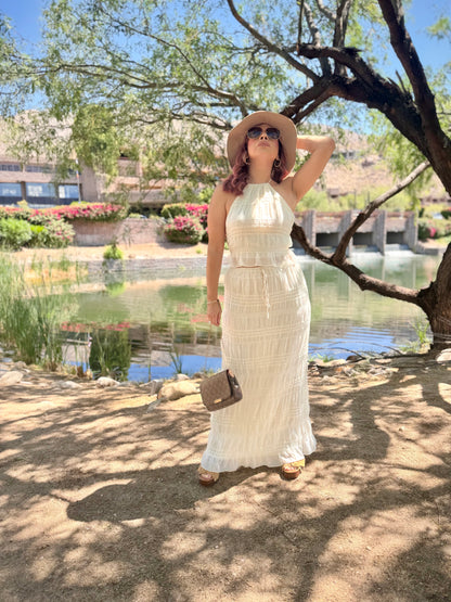 “Pretty Aura” Chiffon Ruched Halter Top & Skirt Set