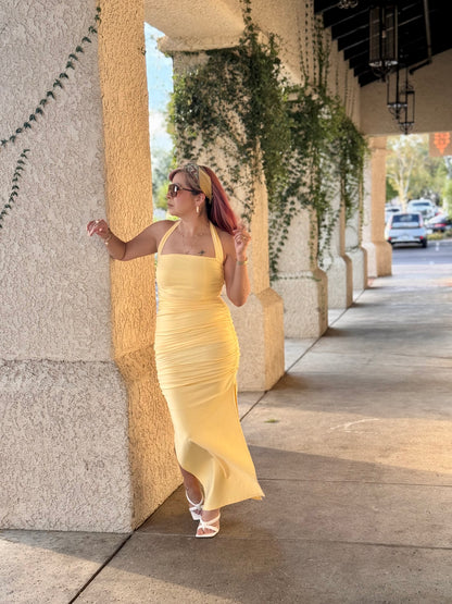 Lemon Drop Maxi Halter Dress