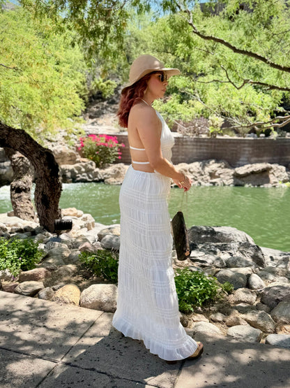 “Pretty Aura” Chiffon Ruched Halter Top & Skirt Set