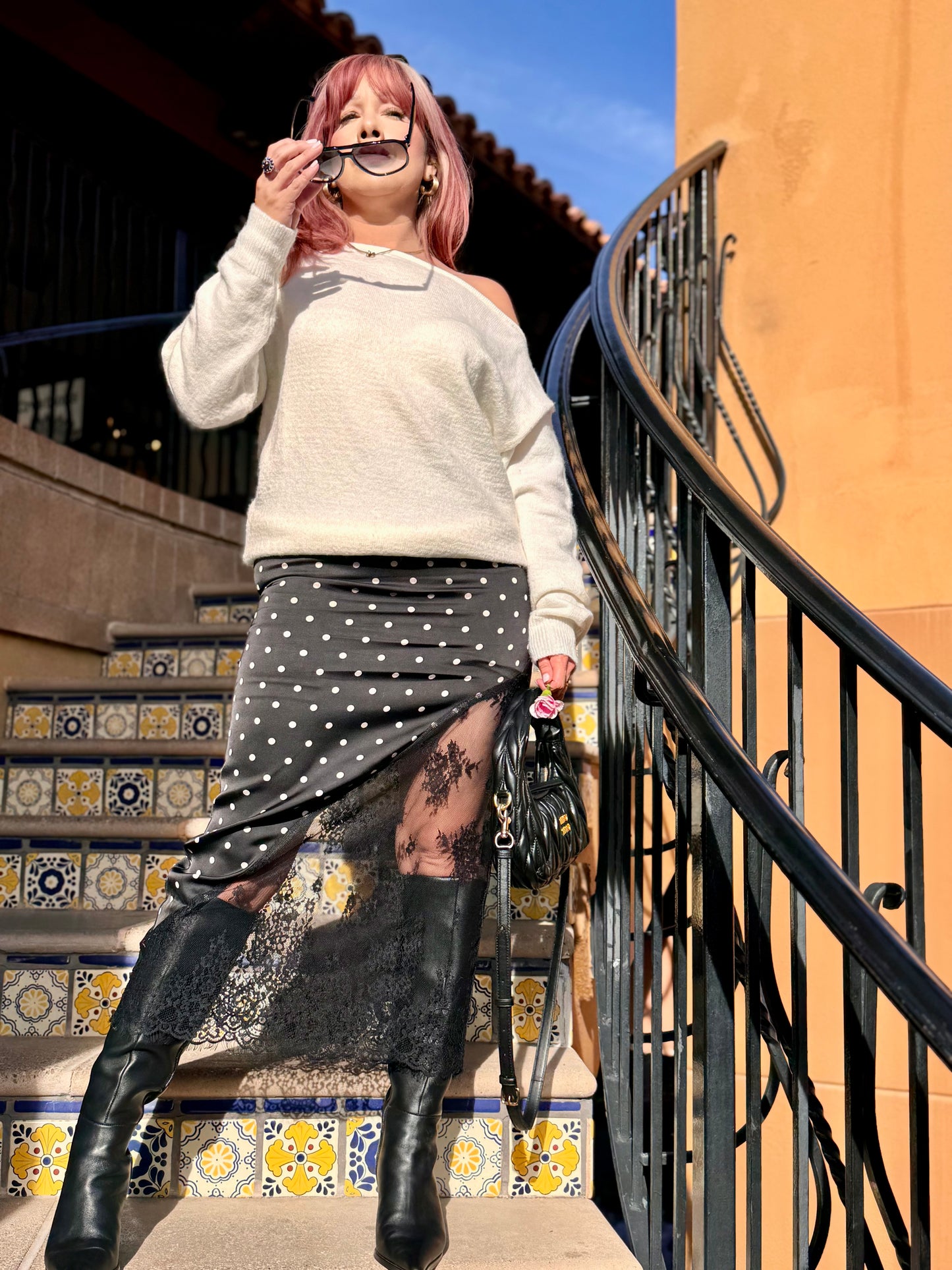 Rumor Has It Polka Dot Lace Midi Skirt