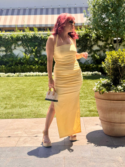 Lemon Drop Maxi Halter Dress