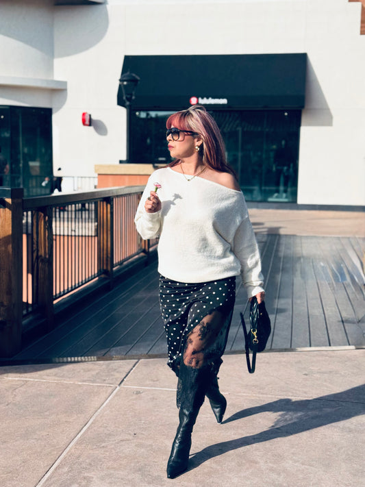 Rumor Has It Polka Dot Lace Midi Skirt