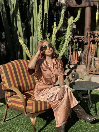 Rose Glow Top & Midi Skirt 2-Piece Satin Set