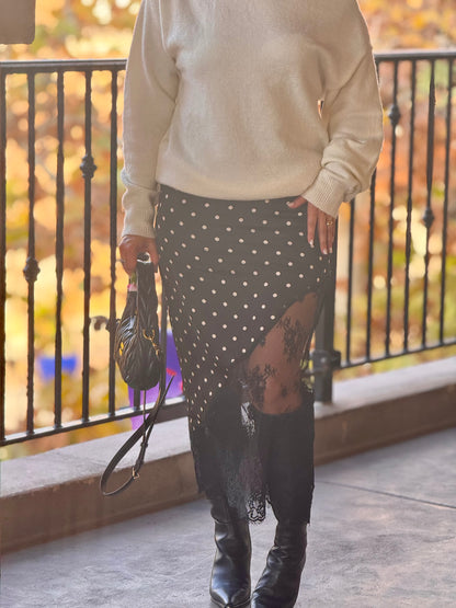 Rumor Has It Polka Dot Lace Midi Skirt