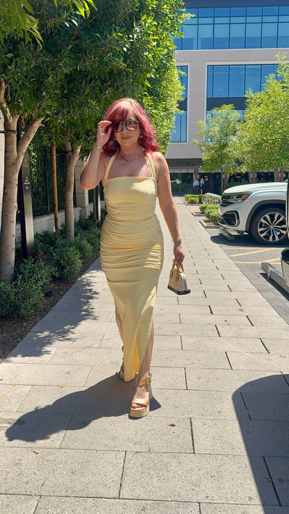 Lemon Drop Maxi Halter Dress