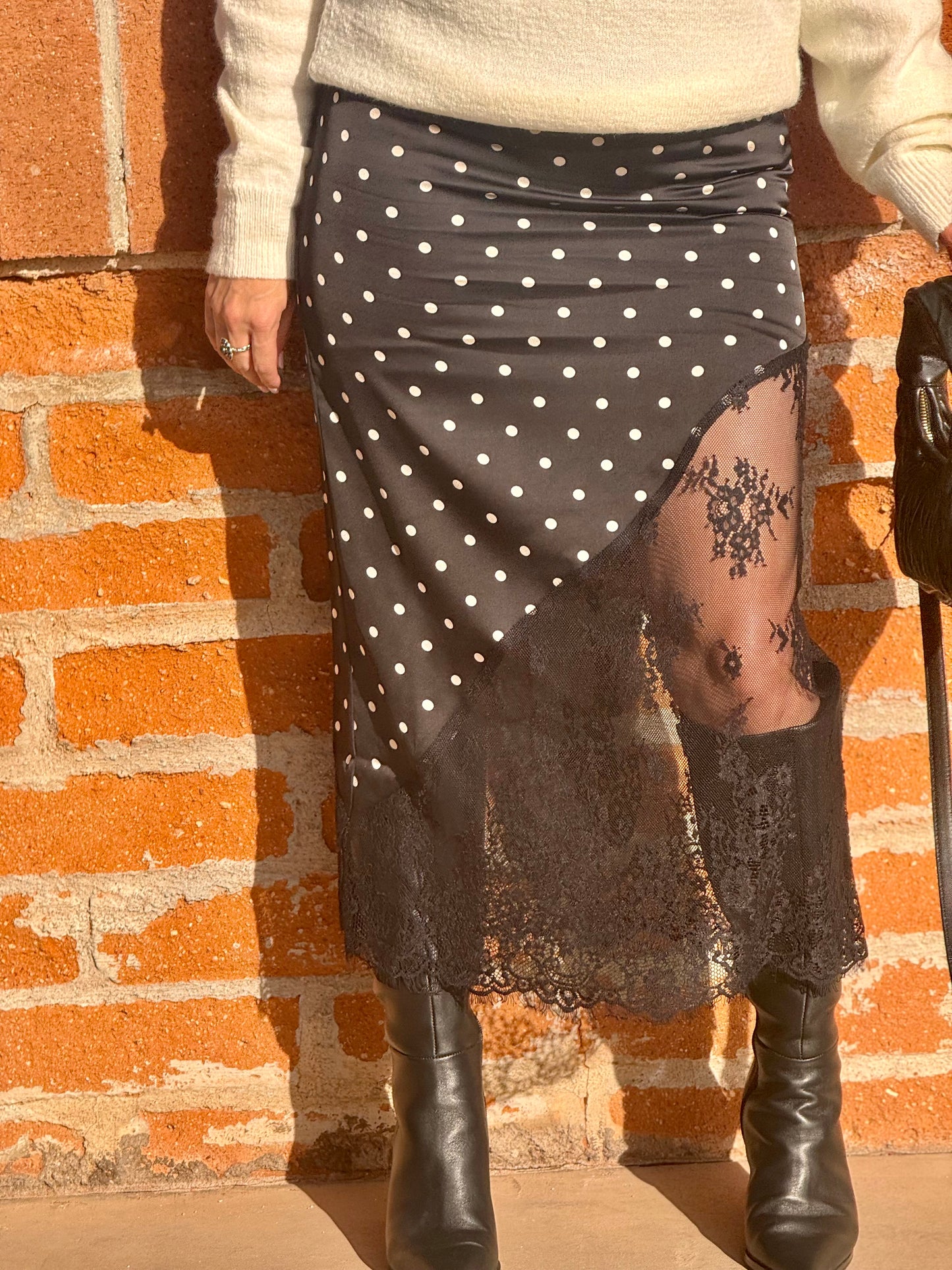 Rumor Has It Polka Dot Lace Midi Skirt