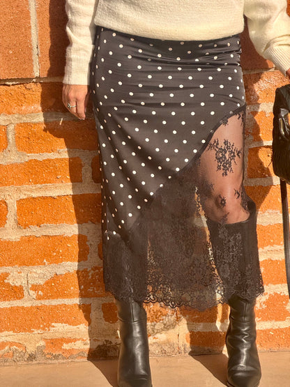 Rumor Has It Polka Dot Lace Midi Skirt