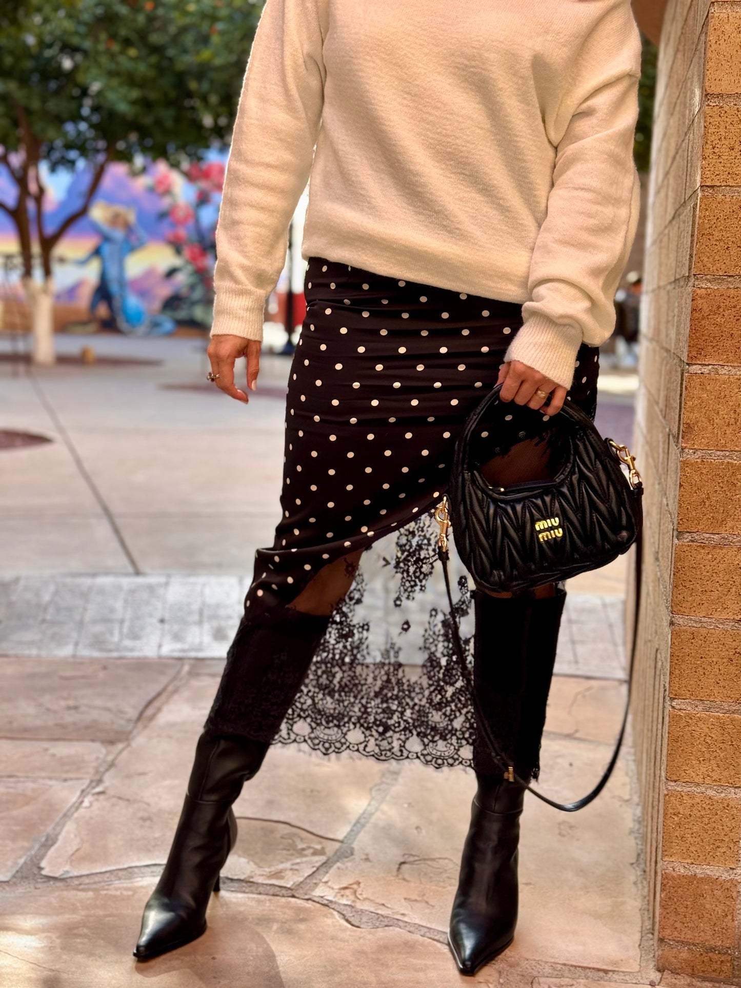 Rumor Has It Polka Dot Lace Midi Skirt