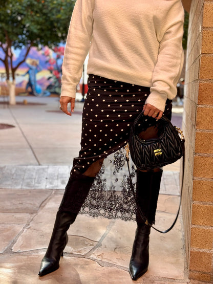 Rumor Has It Polka Dot Lace Midi Skirt