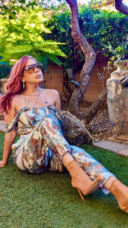 Belleza Marble Print Corset 2-Piece Set