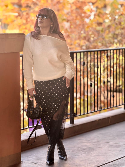 Rumor Has It Polka Dot Lace Midi Skirt