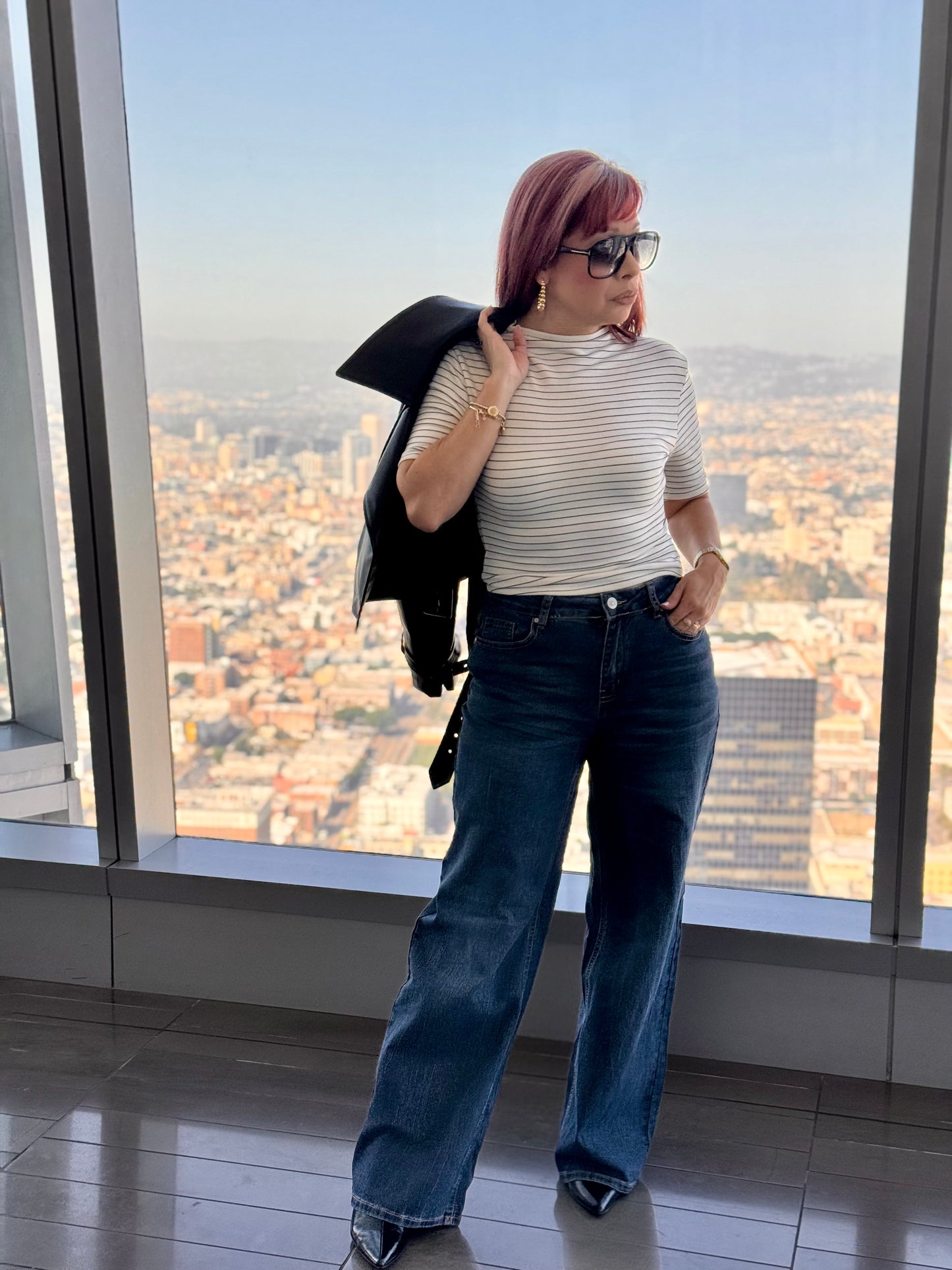 City Girl Stripped Mock Top