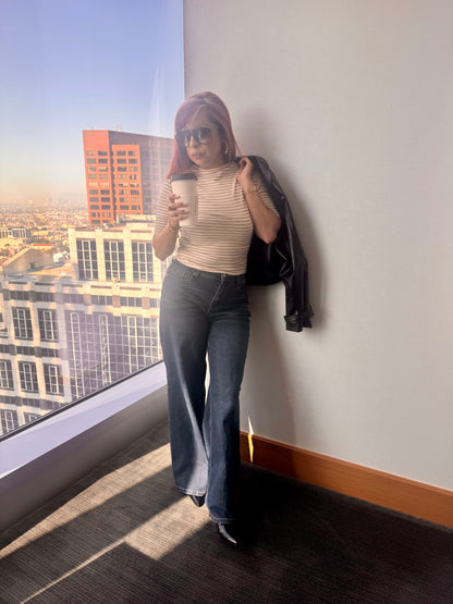 City Girl Stripped Mock Top
