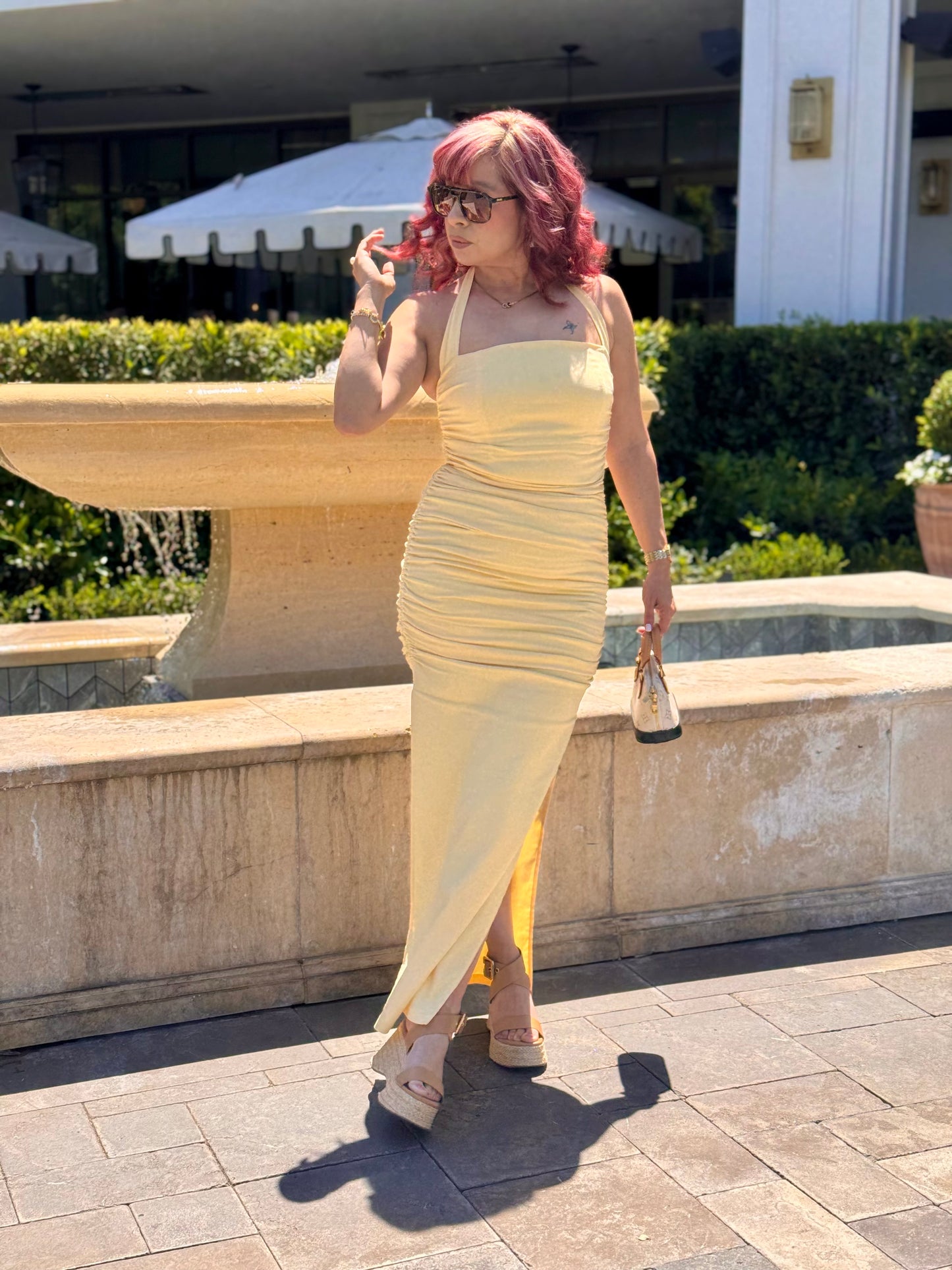 Lemon Drop Maxi Halter Dress