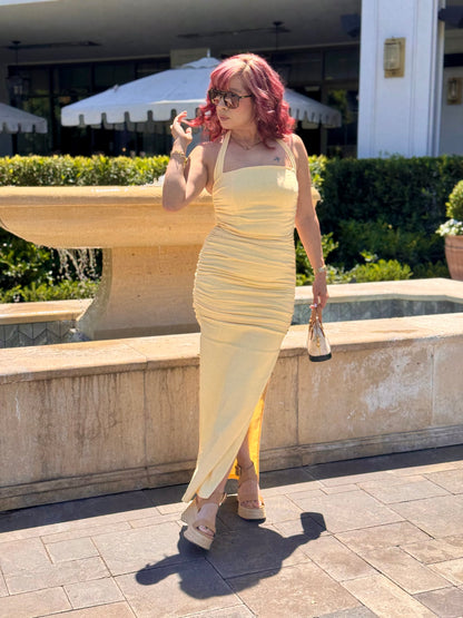 Lemon Drop Maxi Halter Dress