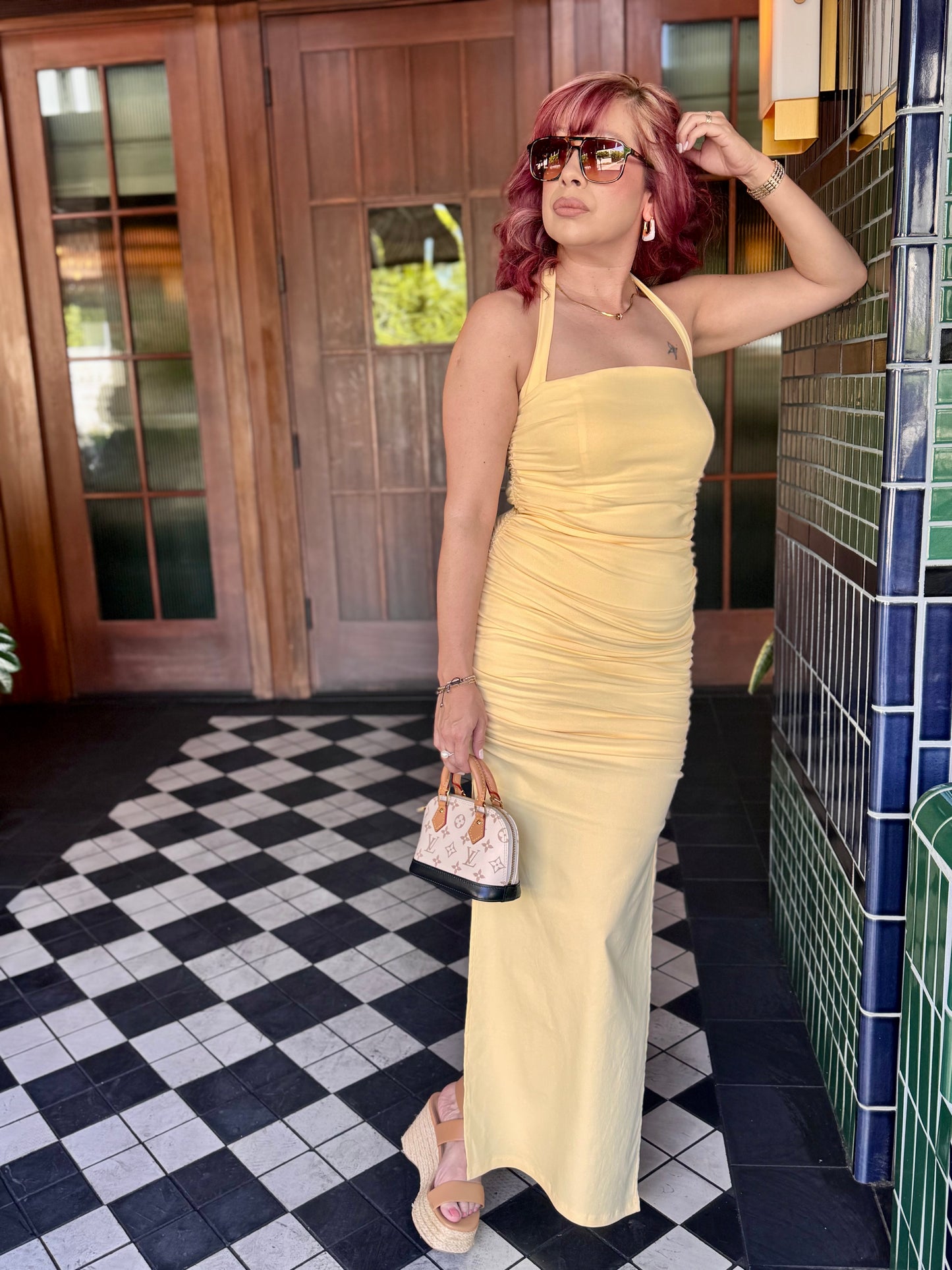 Lemon Drop Maxi Halter Dress