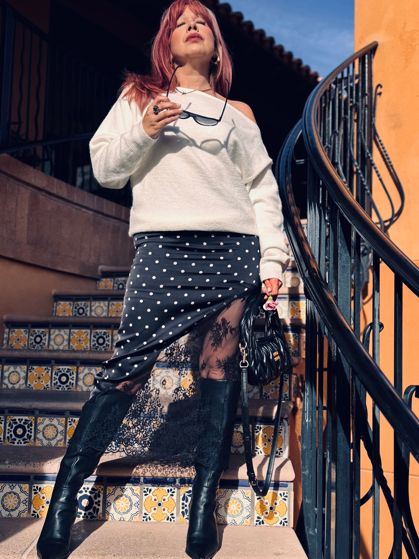 Rumor Has It Polka Dot Lace Midi Skirt