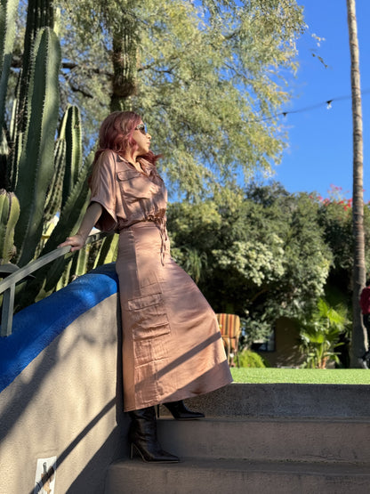 Rose Glow Top & Midi Skirt 2-Piece Satin Set